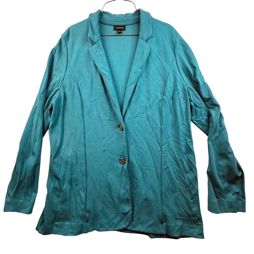 J. Jill Wearever Collection Blazer Womens Large Teal Stretch Knit Professional